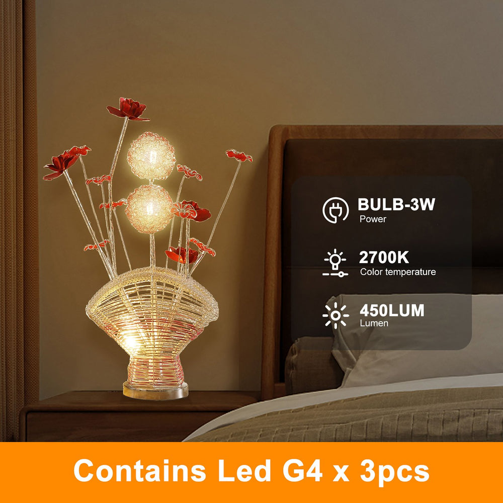 English Elm Aluminum Floral Table Lamp With Red Roses & Silver Buds - Elegant Led Accent For Bedroom & Living Room B072P220155