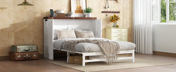 English Elm Murphy Cabinet Bed Full Pine Frame Built in Charging Station Drawer Studio Guest Room W504S00192