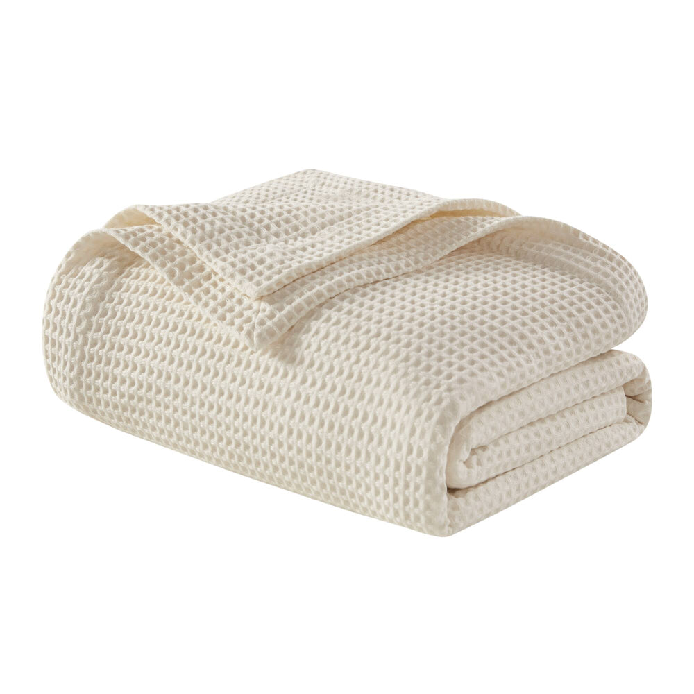 JLA Home Madison Park - Cotton Waffle Weave Blanket — Ultra-Soft 100% Breathable Cotton, OEKO-TEX Certified, Lightweight Year-Round Comfort 90 L x 108 W x 0.25H BR51N-3827