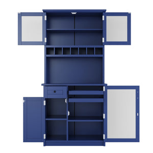 English Elm Topmax Farmhouse Buffet Hutch with Wine Rack Shaker Glass Pantry Cabinet Blue N717P327043C