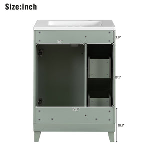 English Elm 24-Inch Bathroom Vanity Cabinet with Ceramic Sink, Space-Saving Storage, Solid Wood Feet, Durable Finish Green WF532034AAF