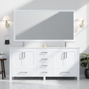English Elm White 72-inch Double Bath Vanity with White Quartz Top, Solid Wood Frame, Soft-Close Drawers, Ample Storage, Scratch-Resistant Countertop, Pre-Drilled Faucet Hole B2731P258904
