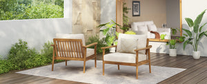 English Elm Christopher Knight Home® - [Set of 2] Mid-Century Modern Outdoor Lounge Chairs with Teak Cushions — Durable Solid Wood Patio Seating N767P254923T_2