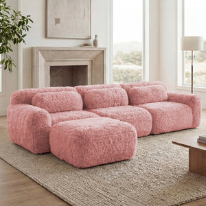 English Elm L-shaped Plush Modular Sectional Sofa with Ottoman and High Resilience Foam Seating Pink W714S01559