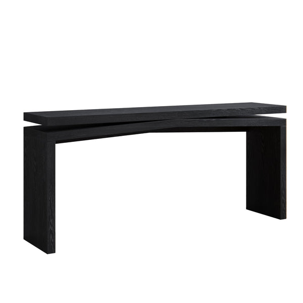 English Elm 65-inch Rustic Wood Veneer Console Table Farmhouse Sled Base Entryway Sofa Hall Black W1445P411141