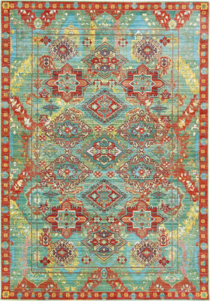 Unique Loom Austin Cavatina Machine Made Border Rug Green, Burgundy/Gray/Light Blue/Peach/Puce/Yellow 6' 1" x 9' 0"
