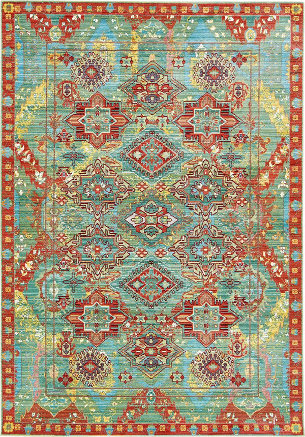 Unique Loom Austin Cavatina Machine Made Border Rug Green, Burgundy/Gray/Light Blue/Peach/Puce/Yellow 6' 1" x 9' 0"