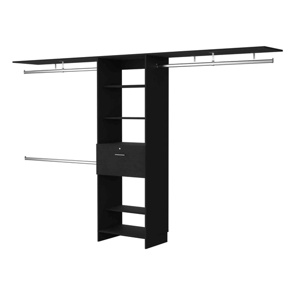 English Elm Broncos Black Single Drawer Closet Organizer with Multiple Shelves, 118"W Coverage, Spacious Storage B128S00081