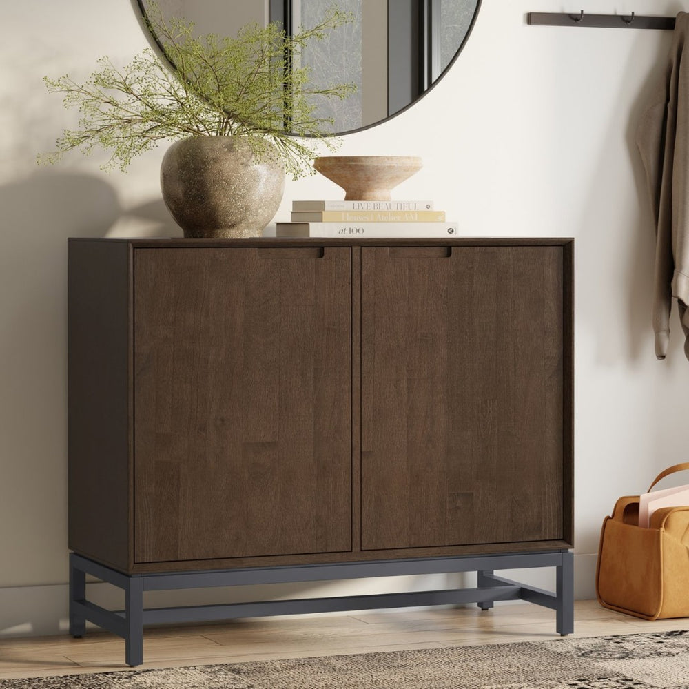 English Elm Banting Solid Wood Two Door Buffet with Metal Base for Dining or Entryway B136P439023