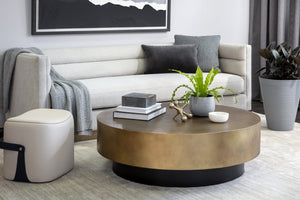 Sunpan Bernaby Coffee Table - Contemporary Round Design with Hand-Painted Metal Top and Unique Craftsmanship Antique Brass