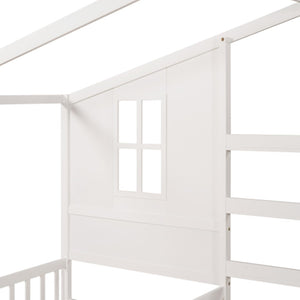 English Elm Wood House Twin L-shaped Kids Bed Solid Pine Playhouse Frame with Slatted Support LP001345AAK