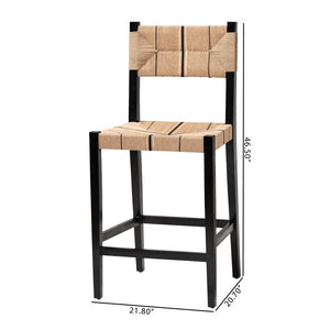 English Elm Modern Seagrass Woven Acacia Wood Dining Chair Set Bohemian Organic Style B2750P467777
