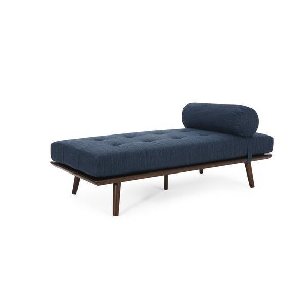English Elm CHAISE Mid-Century Button-Tufted Waffle Stitch Lounge with Bolster Pillow and Rubberwood Frame Elegance Navy Blue 70.75 L x 31.75 W x 9.5 H W2297P190132