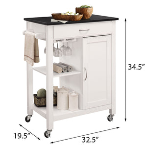 English Elm Black Black and White Kitchen Cart with Locking Wheels, Wine Rack, Towel Bar, Cabinet, Drawer, Shelves B062P189061
