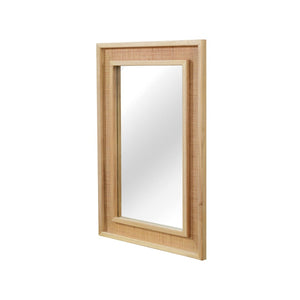 English Elm Natural Rattan Wrapped Solid Wood Rectangular Mirror Handcrafted Farmhouse Bathroom Entryway Natural Wood W2203P436617