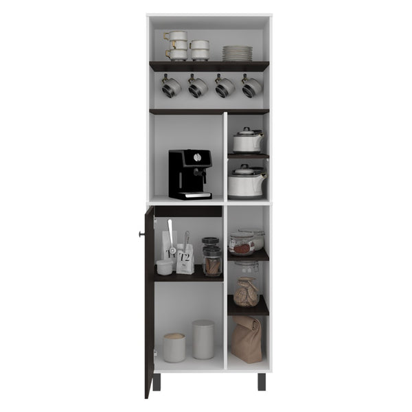 English Elm Evans Tall Coffee Station with Machine Compartment Open Shelves and Drawer in Walnut B097P481227