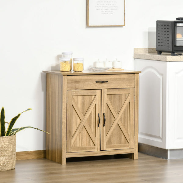 English Elm Homcom Farmhouse Sideboard Buffet With Barn Doors, Adjustable Shelf & Drawer For Rustic Storage Solutions W2225P217416