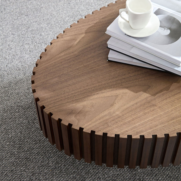 English Elm Modern Drum Coffee Table 47.6" Oval Ellipse Design with Sturdy Pedestal Base for Stylish Living Walnut W2582P251185