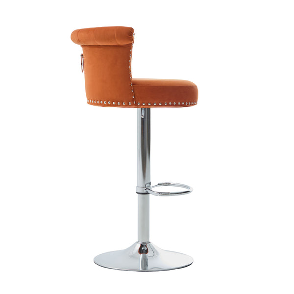 English Elm COOLMORE Velvet Bar Stool with Anti-Slip Large Base, Adjustable 360° Swivel, Plush Foam Comfort Orange W1539P320509