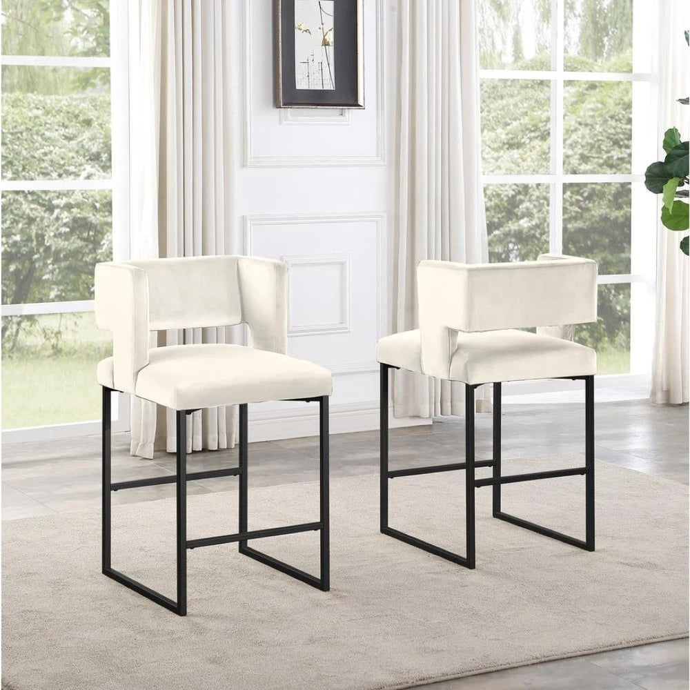 English Elm Modern Glam Counter Stools Set of 2 Velvet Cushioned Seats with Gold Metal Legs Black+ Gray B011P423329