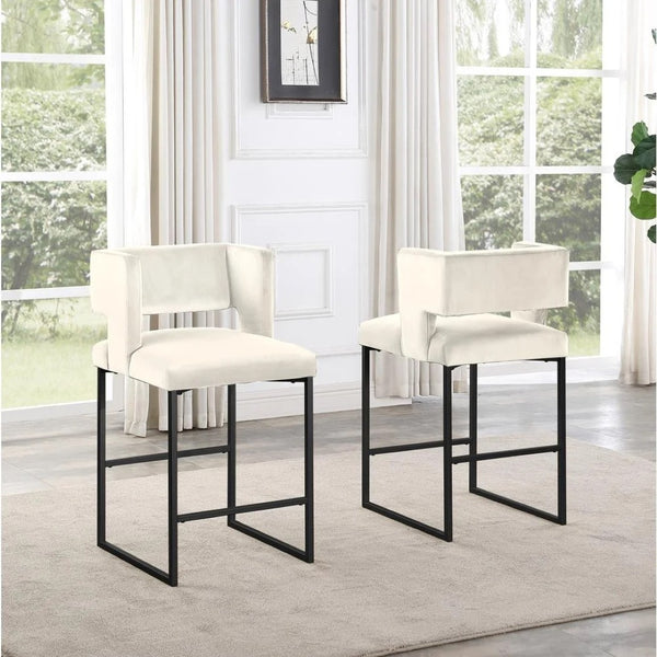 English Elm Modern Glam Counter Stools Set of 2 Velvet Cushioned Seats with Gold Metal Legs Black+Cream B011P423331