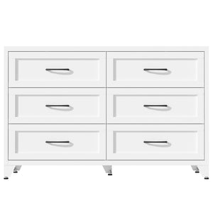 English Elm 6 Drawer White Steel Dresser Low Profile Powder Coated Frame for Bedroom or Hallway T2398P465981