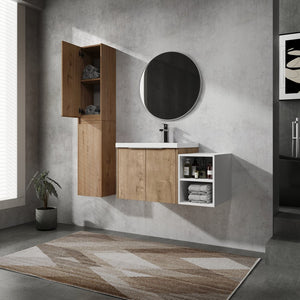 English Elm 36" Wall-Mounted Bathroom Vanity Set With Sink, Side Cabinets, Soft Close Doors & Ample Storage W999S00225