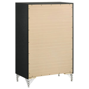 English Elm Malcolm Five Drawer Chest in High Gloss Black with Chrome Pulls for Modern Bedrooms B062P447799
