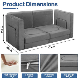 English Elm 12 Piece Modular Foam Play Couch Set Velvet Convertible Sofa Fort for Kids Playroom Dark Gray T5880P493404