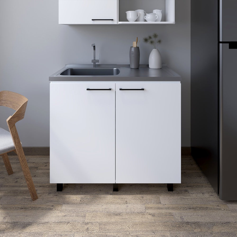 English Elm Utility Sink Cabinet Stainless Steel Basin Freestanding Farmhouse Storage Unit B092S00151