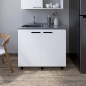 English Elm Utility Sink Cabinet Stainless Steel Basin Freestanding Farmhouse Storage Unit B092S00151