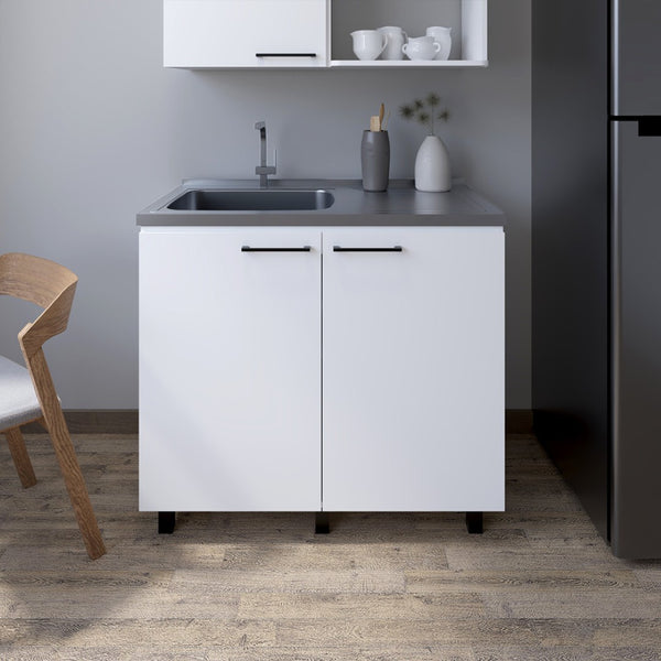 English Elm Utility Sink Cabinet Stainless Steel Basin Freestanding Farmhouse Storage Unit B092S00151