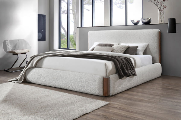 English Elm Sandro Ivory Boucle Wingback Eastern King Bed with Warm Walnut Wood Frame B2756S00043