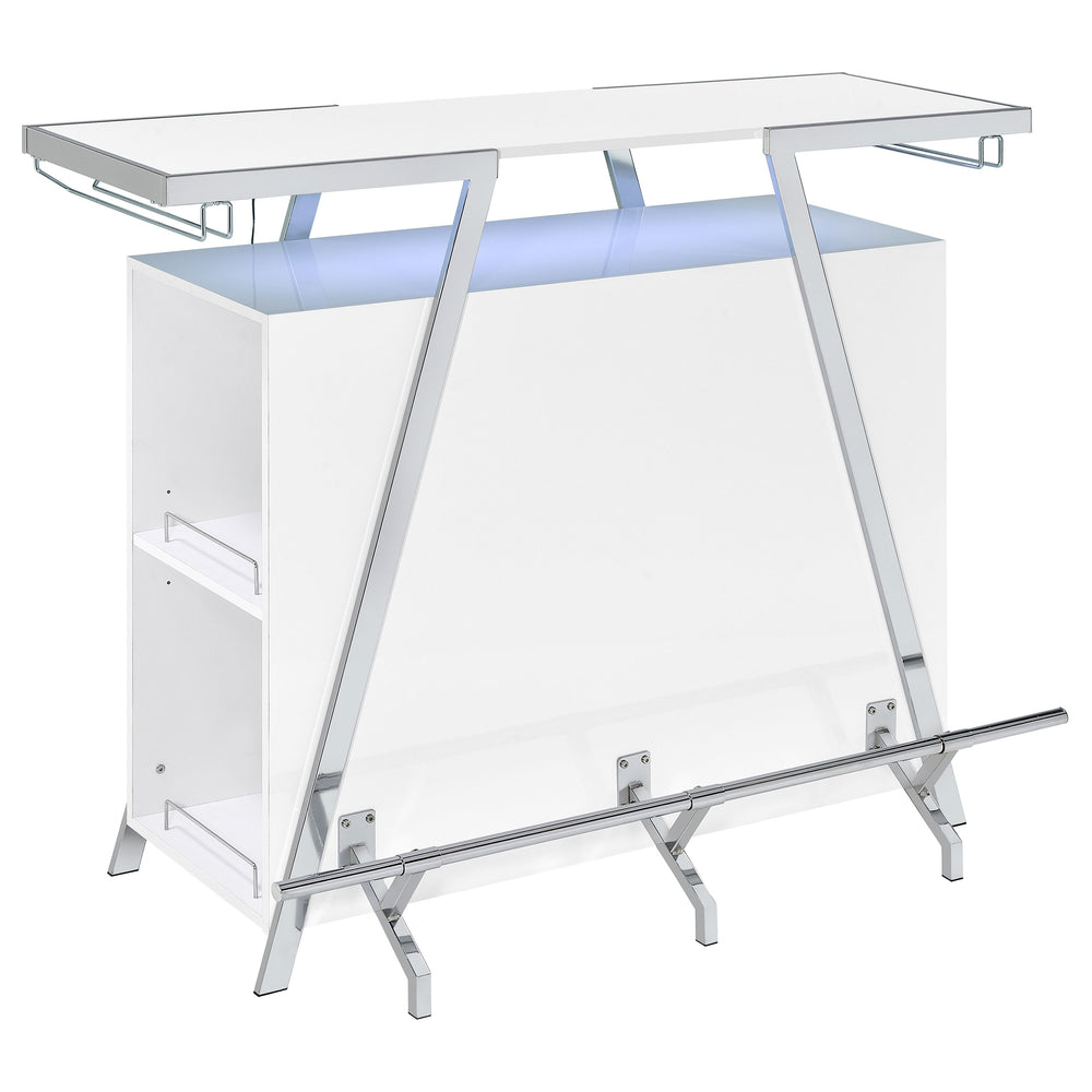 English Elm Katia White High Gloss Home Bar Cabinet with LED, 12-Bottle Rack, Stemware Storage & Chrome Accents B062P358467