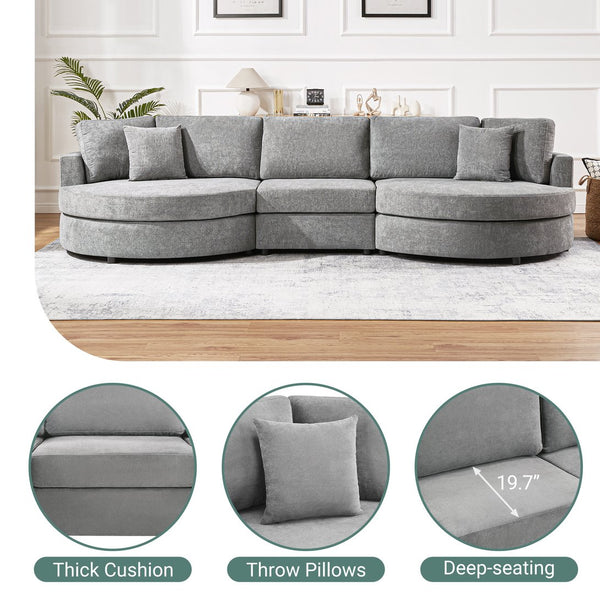 English Elm Christopher Knight Home® - 3-seater Curved Chenille Sofa with Plush 7.5" Seat Cushions and Two Pillows for Stylish Living DARK GREY N763S000020R