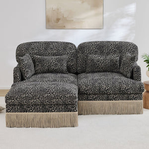 English Elm Comfy Chenille Leopard Print Loveseat with Tassel Trim Movable Ottoman Living Room Khaki W5656S00020