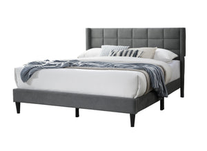 English Elm Elegant Velvet Upholstered Queen Bed with Geometric Stitched Headboard, Platform Design, 12" Height Gray 66 L x 23 W x 9 H B011P238938