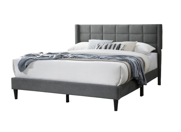 English Elm Elegant Velvet Upholstered Queen Bed with Geometric Stitched Headboard, Platform Design, 12" Height Gray 66 L x 23 W x 9 H B011P238938