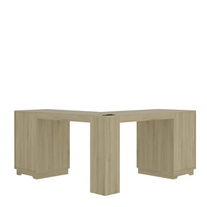 English Elm L Shaped Corner Desk with Storage Cabinet and Built in Charging Station for Home Office W1321S00038