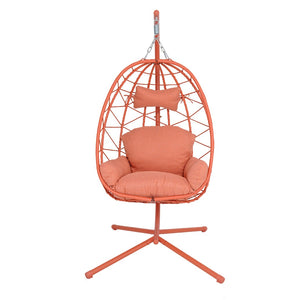 English Elm Hanging Egg Chair Woven Pe Wicker Swing with Stand Washable Cushion Patio Garden T5880P497579