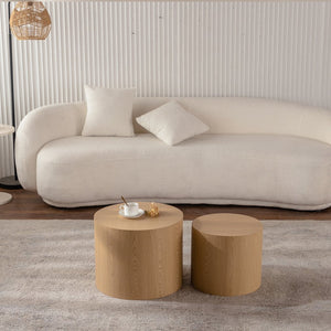 English Elm Nesting Round Coffee Table Set of 2 — Modern MDF Top Accent End Tables, Space-Saving & Durable 93 Natural Wood W3081P255158