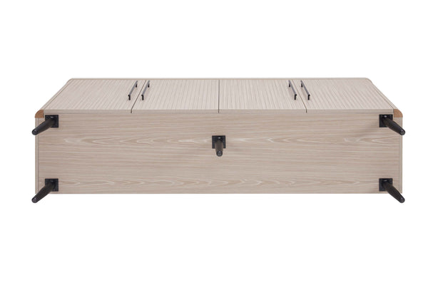 English Elm Jodie 65" Fluted Sideboard with Ribbed Doors, 8 Hidden Shelves, Soft-Close, Metal Legs, Modern Appeal Oak B365P397666