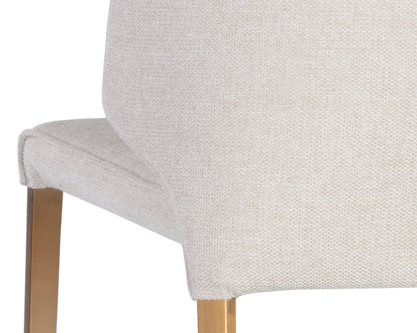 Sunpan Zayden Dining Chair - Modern Belfast Oatmeal Fabric, Gold Stainless Steel Legs, Stylish Comfort