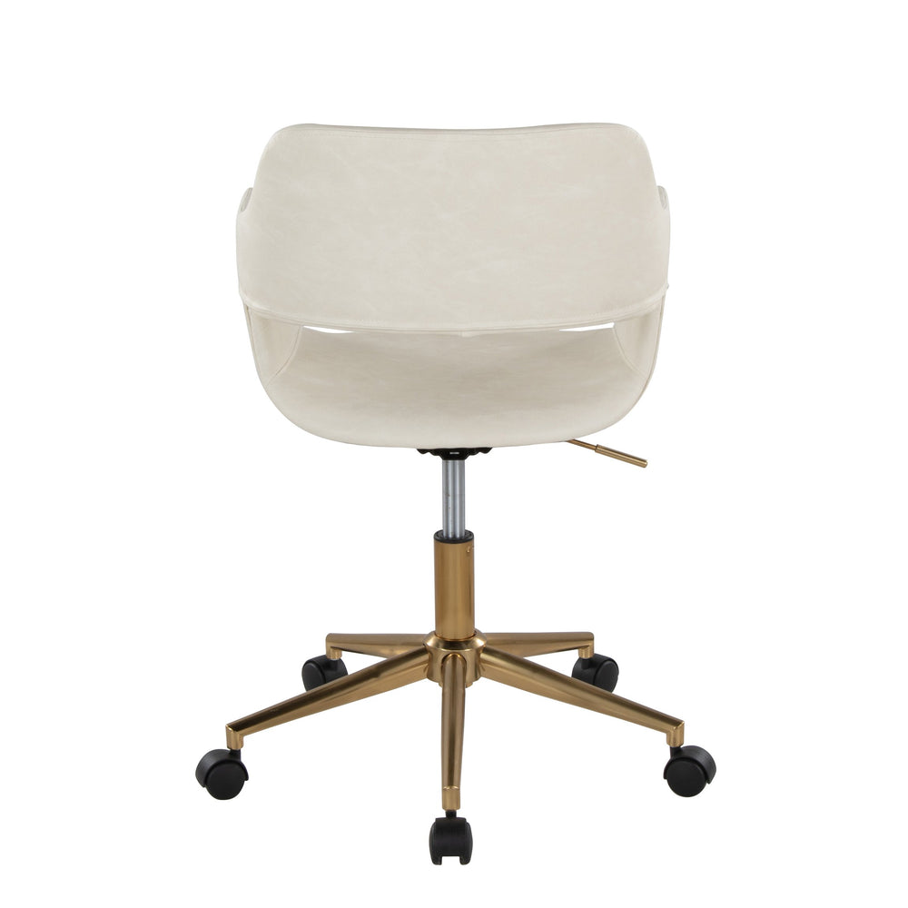 English Elm Margarite Contemporary Task Chair with Gold Metal Base, Faux Leather Upholstery, Ergonomic Swivel Comfort Cream B202P223913