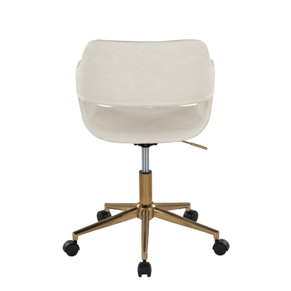 English Elm Margarite Contemporary Task Chair with Gold Metal Base, Faux Leather Upholstery, Ergonomic Swivel Comfort Cream B202P223913
