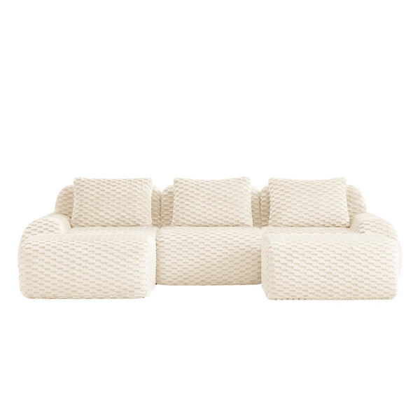 English Elm 114" U-shaped Modular Sectional Flannelette Sofa Oversized Lounge with Movable Ottoman Cream W714S01521
