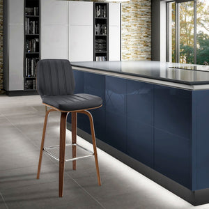 English Elm Quorin 30" Swivel Bar Stool In Gray Faux Leather & Walnut Wood - Modern Comfort & Style B2736P268614-GIGA