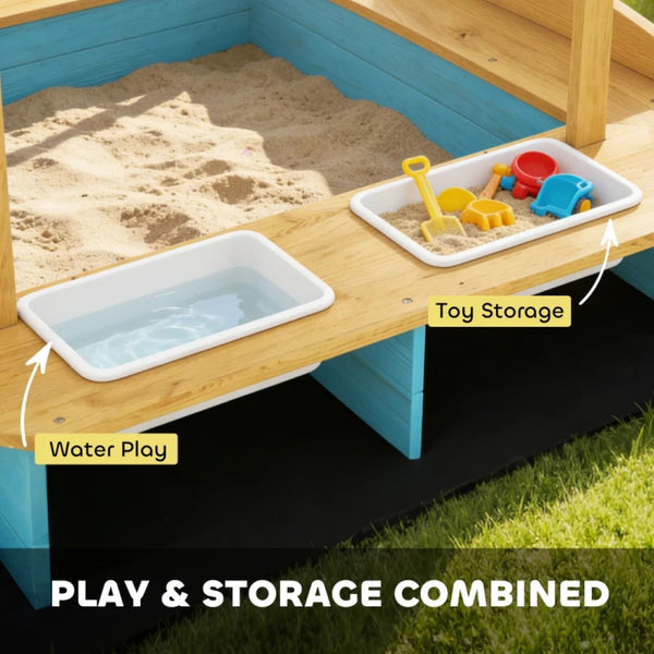 English Elm Garden Fir Wood Kids Sandbox with Dinosaur Canopy Bench Seating for Six Children T3971P480696