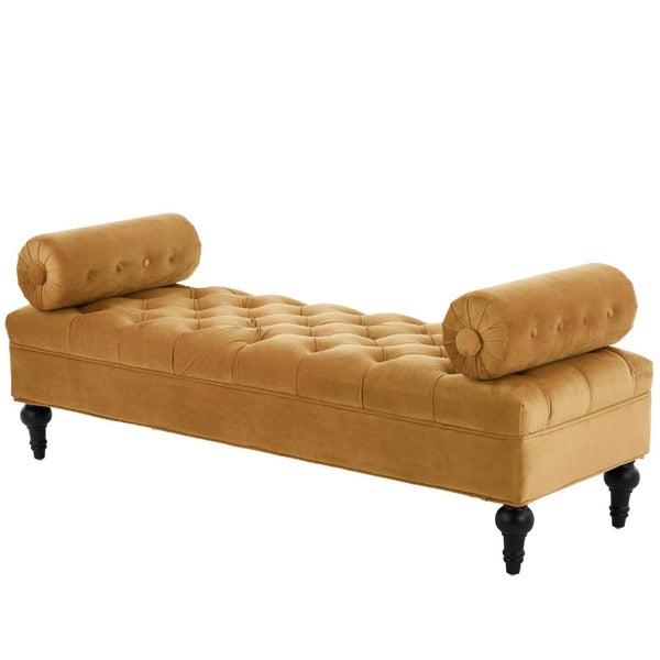 English Elm Modern Tufted Velvet Bench with Gourd Legs and Pillows for Bedroom Entryway Yellow N761P335807L