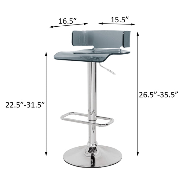 English Elm Grey Grey and Chrome Adjustable Swivel Stool with 360° Swivel, Gas Lift Height Control, Sleek Low Backrest Comfort — Modern Metal & Acrylic Finish (35.5" H) B062P185662